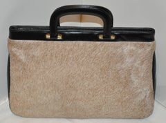Greta Natural Pony-Skin with Black "Spring Back" Opening Top Handbag