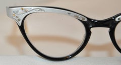 Matted Silver Hardware with Black Lucite "Cat Eyes" Glasses