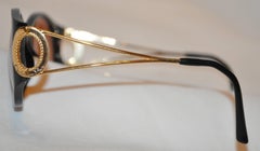 Christian Dior Black Lucite Glasses Accented with Etched Gilded Gold "O" Arms
