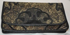 Carlos Falchi Black & Gold Embossed Alligator Calfskin Clutch/ Shoulder Bag