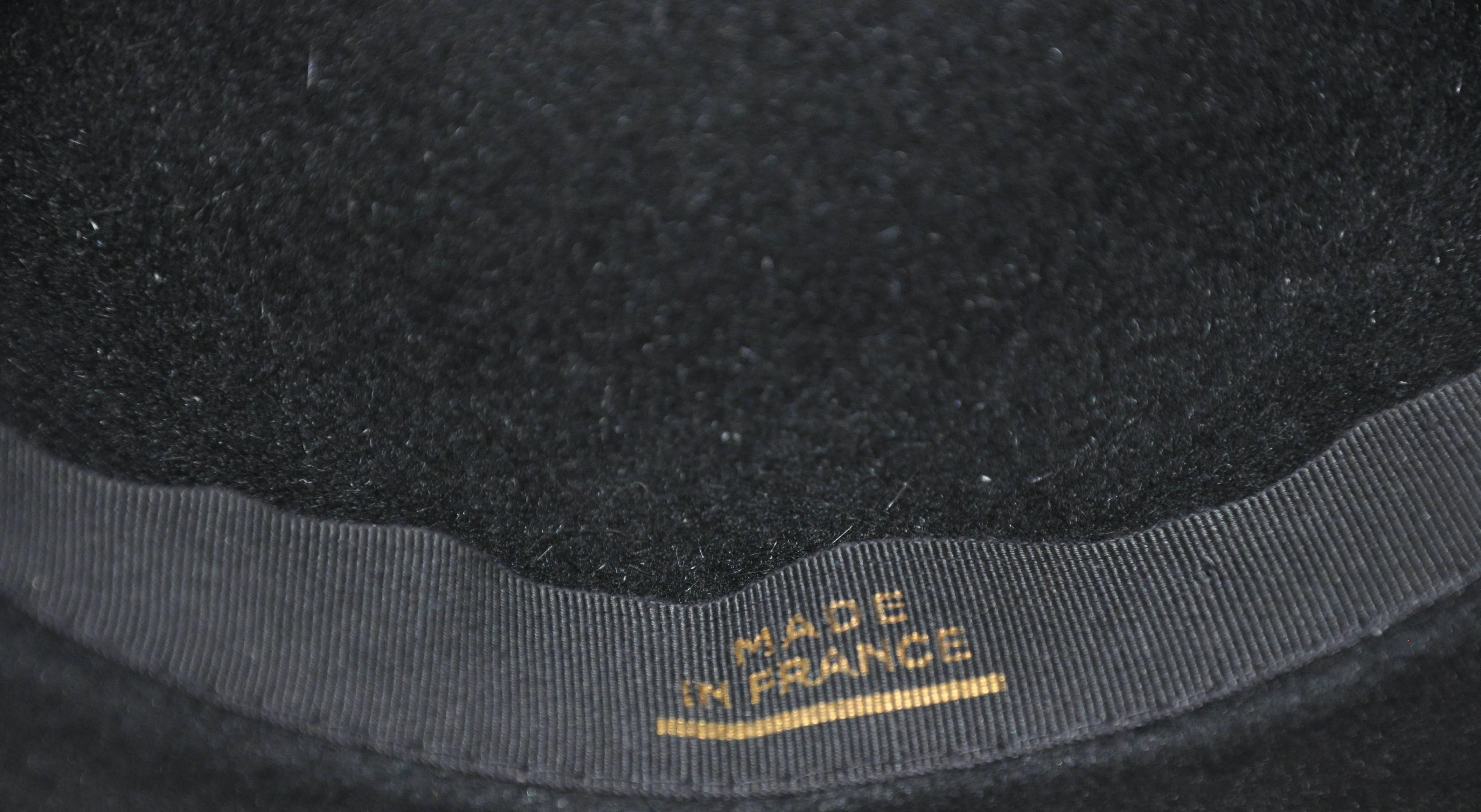 Yves Saint Laurent Black Wool Felt Wide Brim Hat In Good Condition For Sale In New York, NY