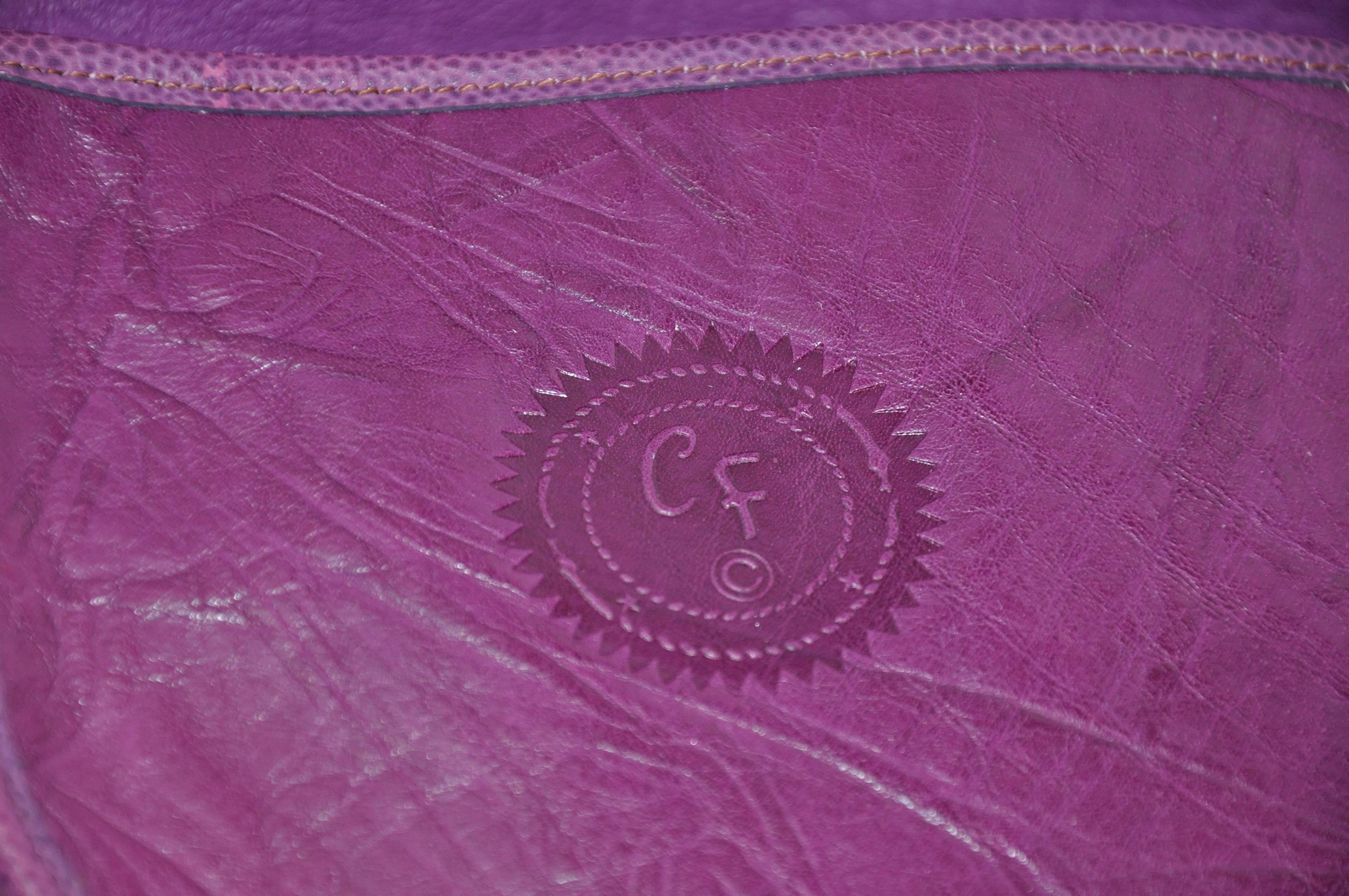 Brown Carlos Falchi Textured Violet Buffalo Shoulder Bag With Embossed Detail For Sale