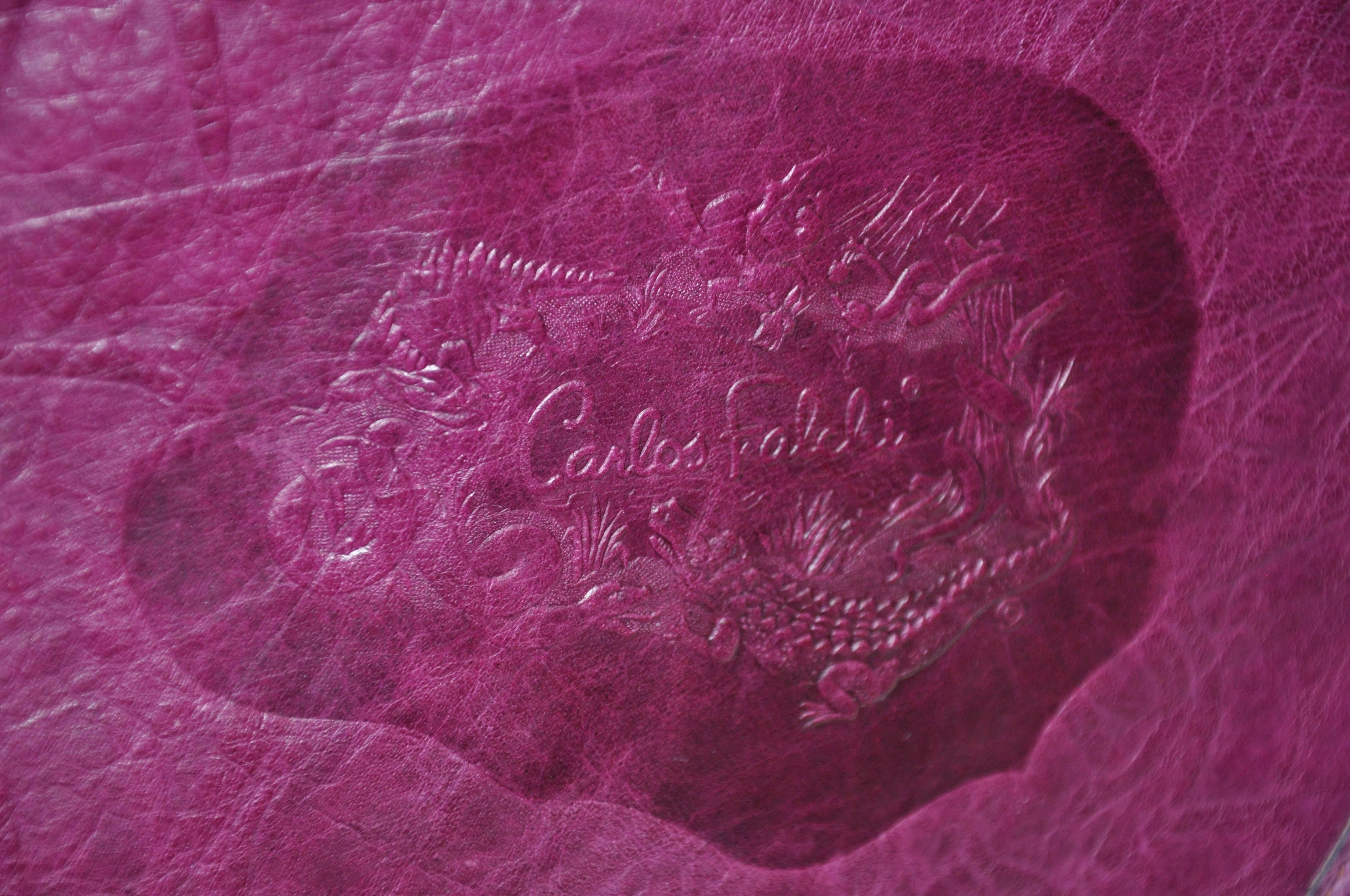 Women's or Men's Carlos Falchi Textured Violet Buffalo Shoulder Bag With Embossed Detail For Sale