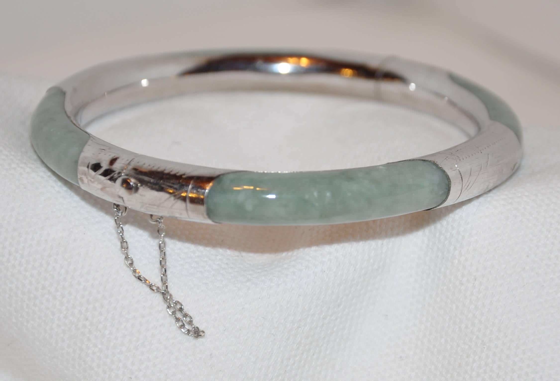 Jadeite Accented with Detailed Etched Sterling Silver Bracelet 1