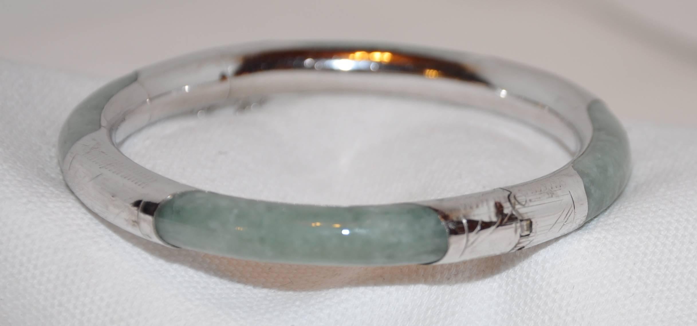 Jadeite Accented with Detailed Etched Sterling Silver Bracelet 2