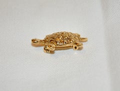 Whimsical Polished gilded gold hardware with detailed etching "Turtle" Brooch