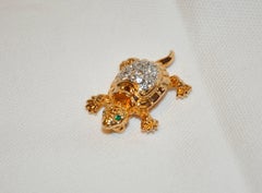 Van Dell Gilded Gold Hardware with Faux Diamond "Turtle" Brooch