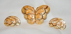 Kenneth Jay Lane "Swirls" of enamel and Faux Diamonds Brooch & Earring Set
