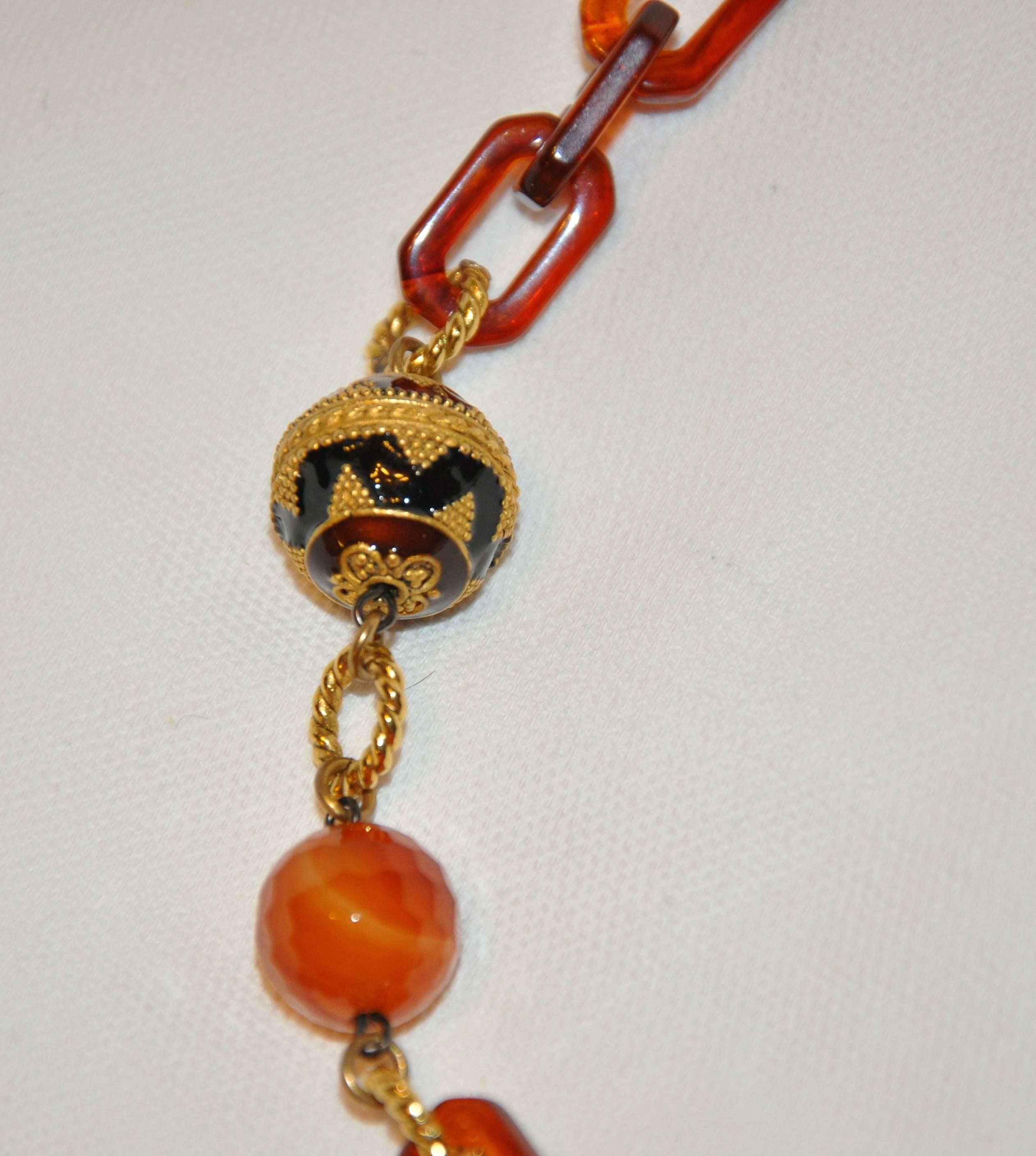 Baroque Elegant Multi Textured Enamel & Glass with Lucite necklace For Sale