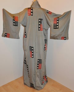 Charcoal Gray Japanese "Color Block" Silk Kimono