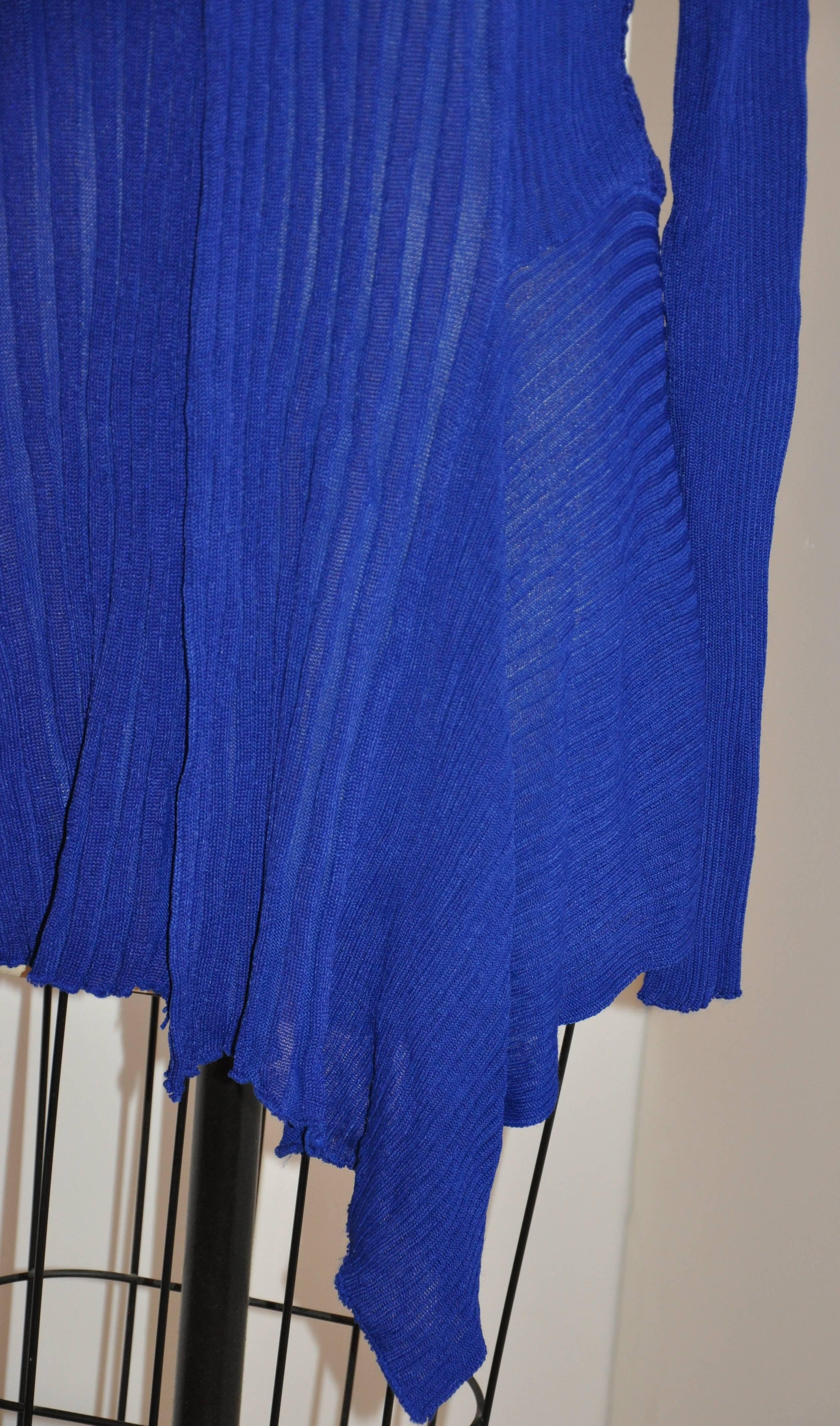 Bold Blue Lapis Asymmetric & Lace Open Cardigan In Good Condition For Sale In New York, NY