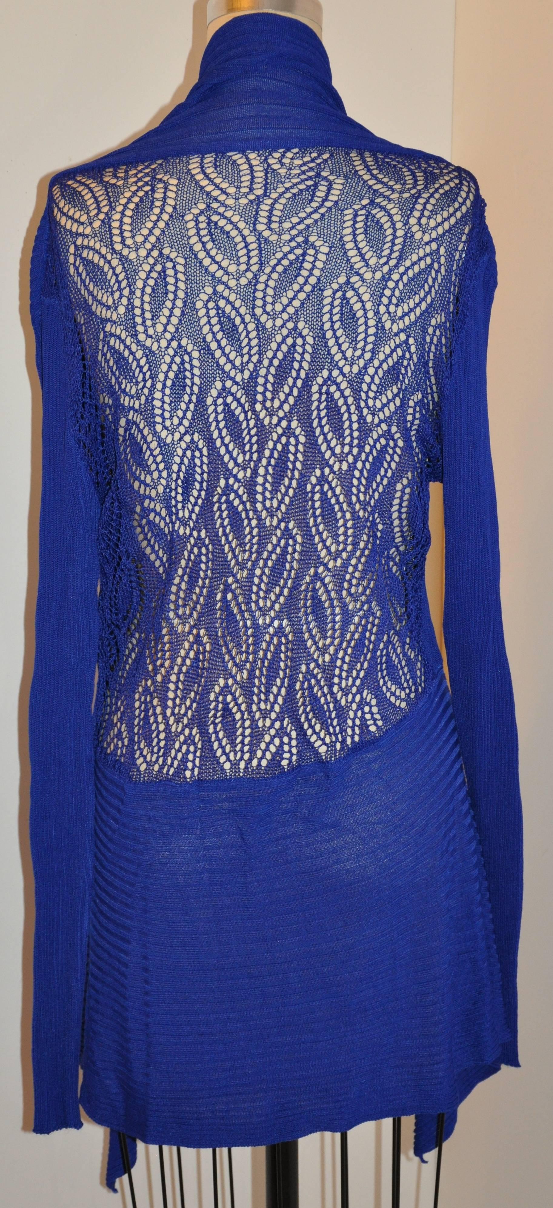 Women's or Men's Bold Blue Lapis Asymmetric & Lace Open Cardigan For Sale