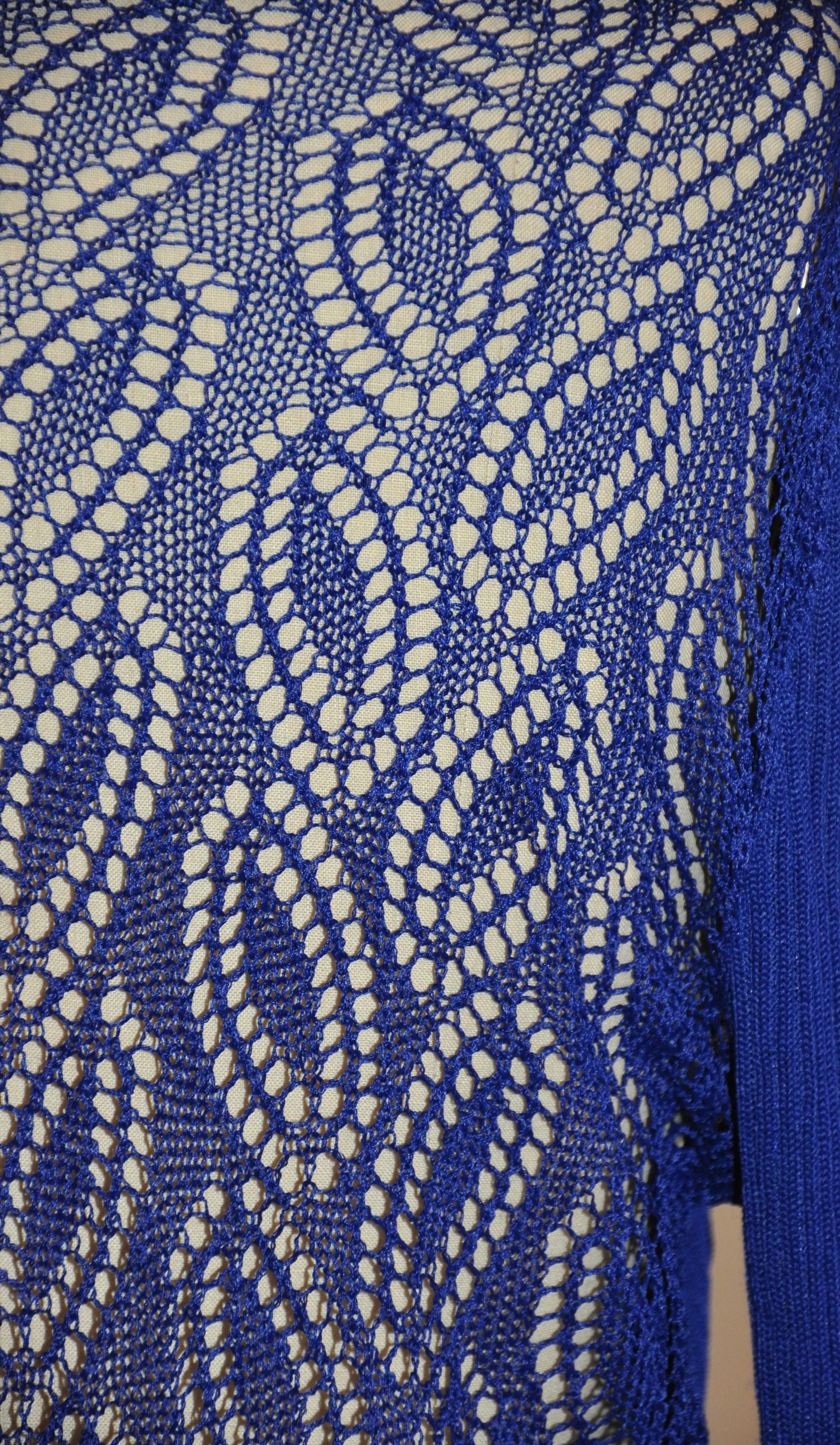 Bold Blue Lapis Asymmetric & Lace Open Cardigan For Sale 1