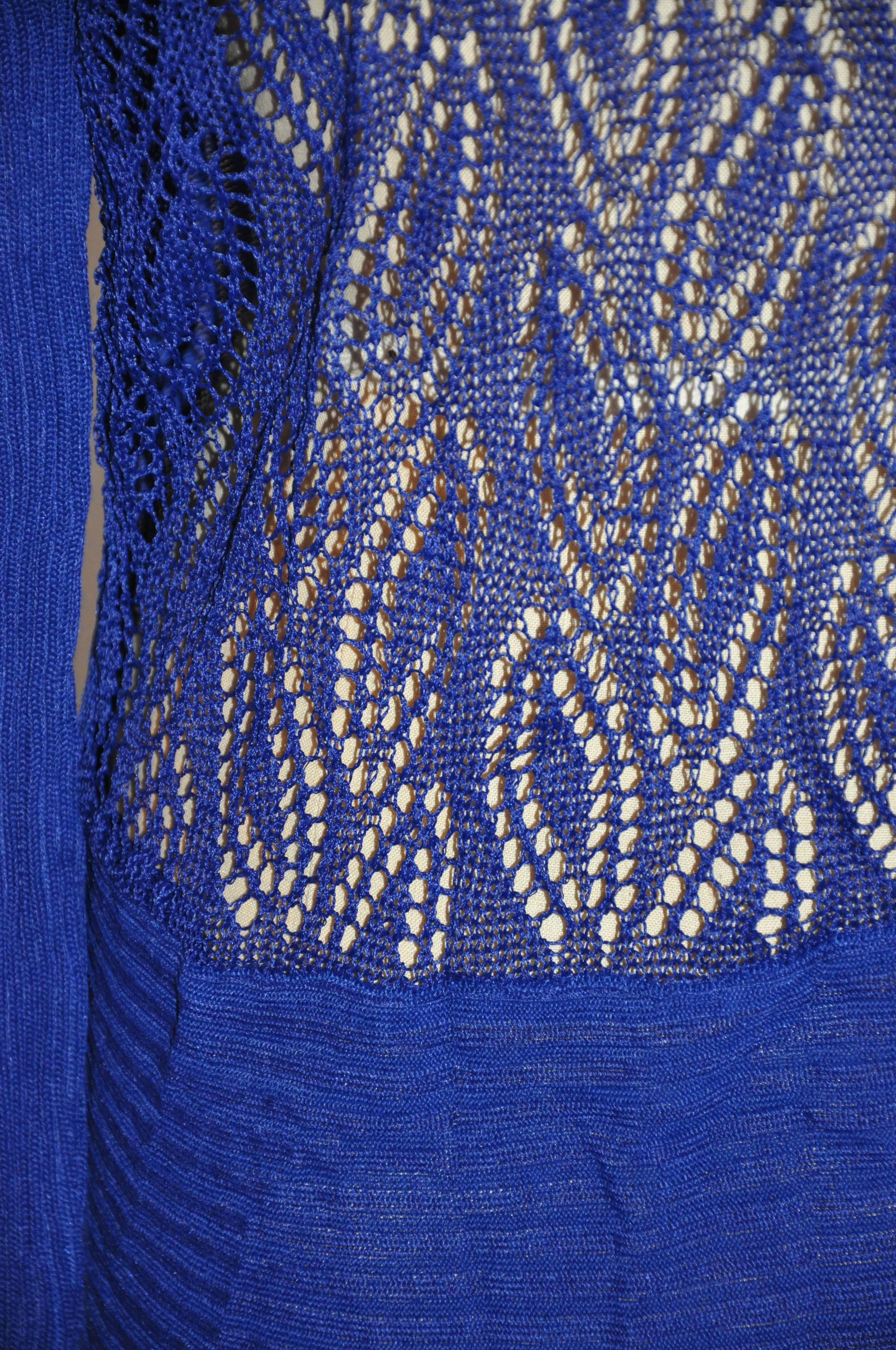 Bold Blue Lapis Asymmetric & Lace Open Cardigan For Sale 2