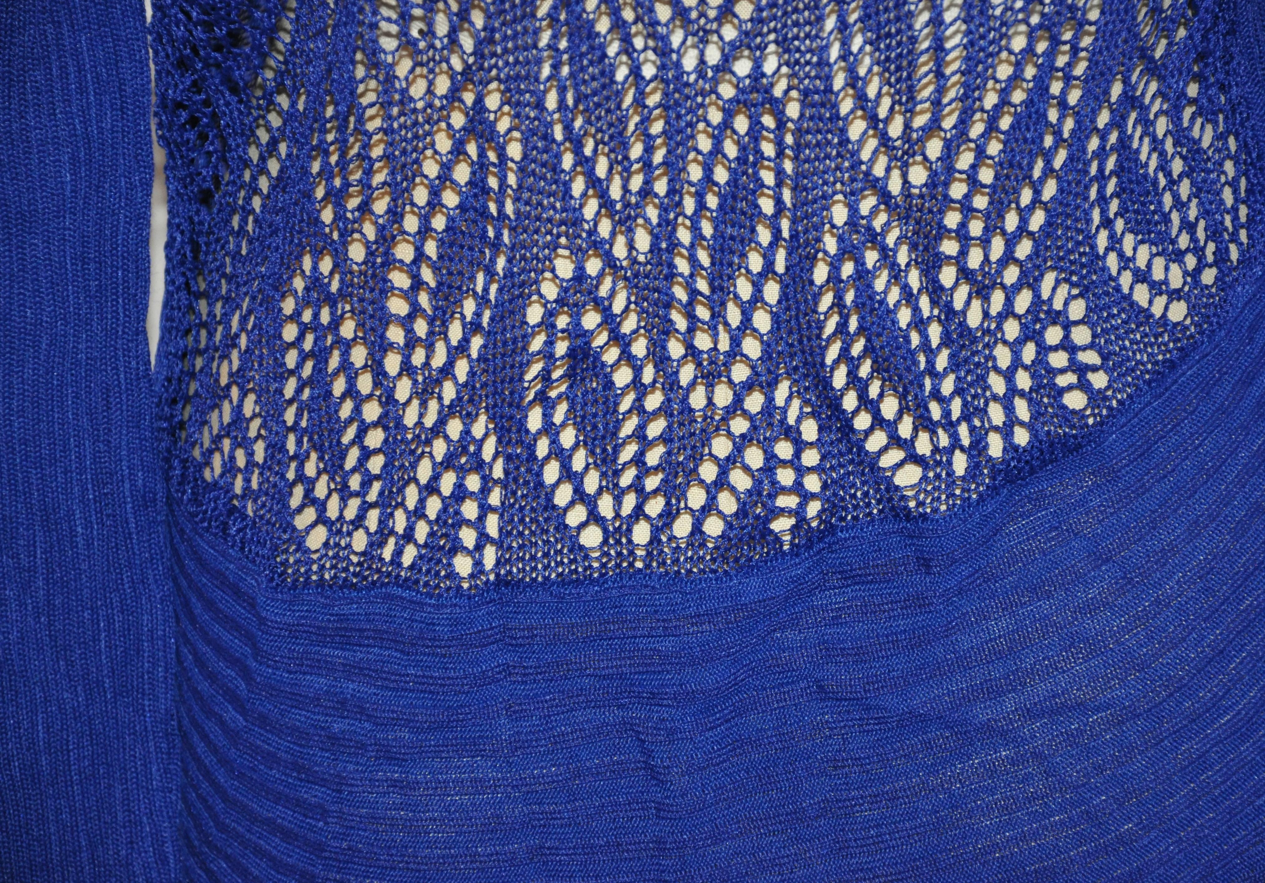 Bold Blue Lapis Asymmetric & Lace Open Cardigan For Sale 3