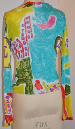 Christian LaCroix Bold Multi-Abstract Stretch Form-Fitting Button Top