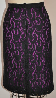Donna Karan Violet with Imported Floral Lace Pencil Skirt