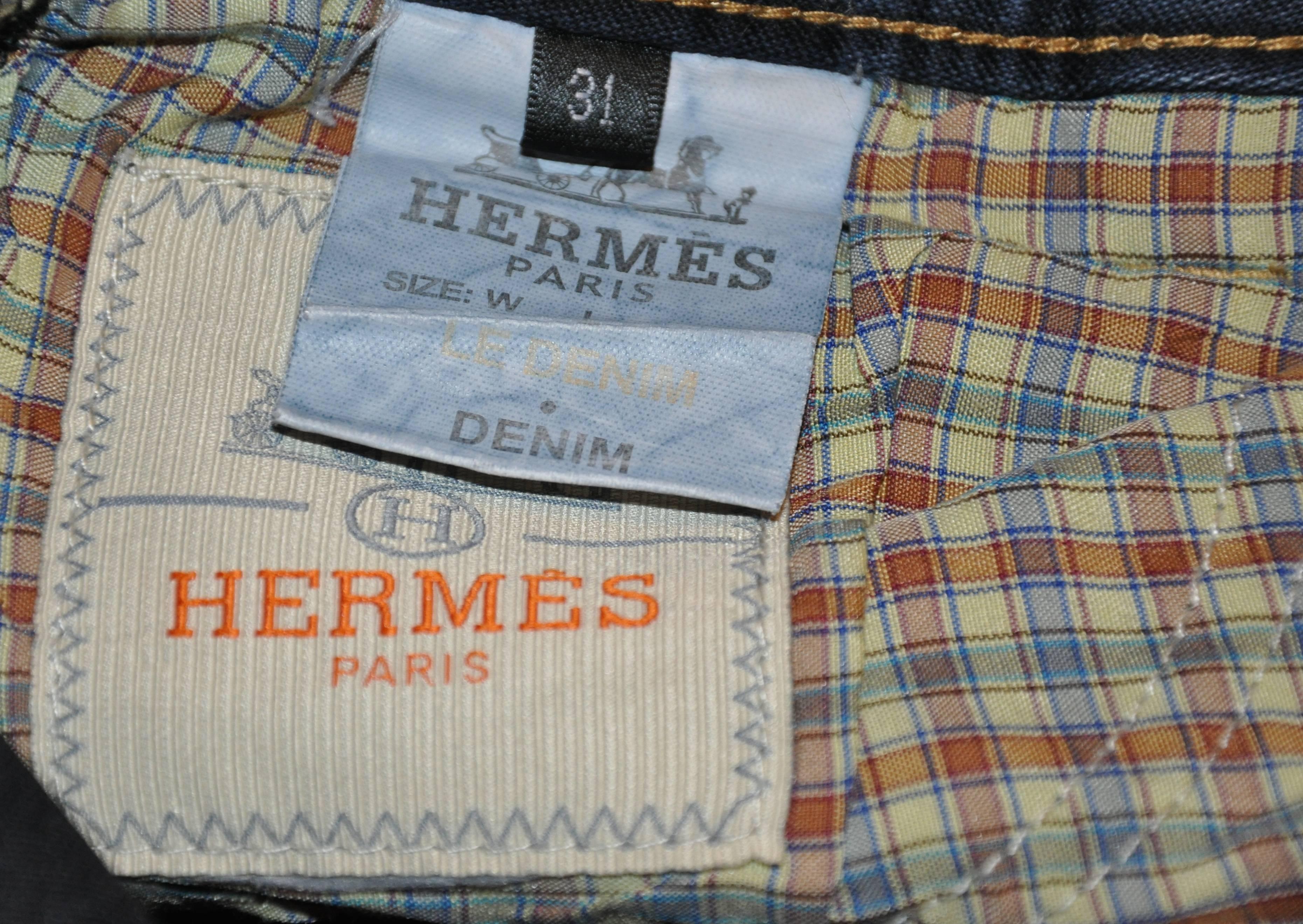 Black Hermes Slim-Fit 5-Pocket Denim Jeans For Sale