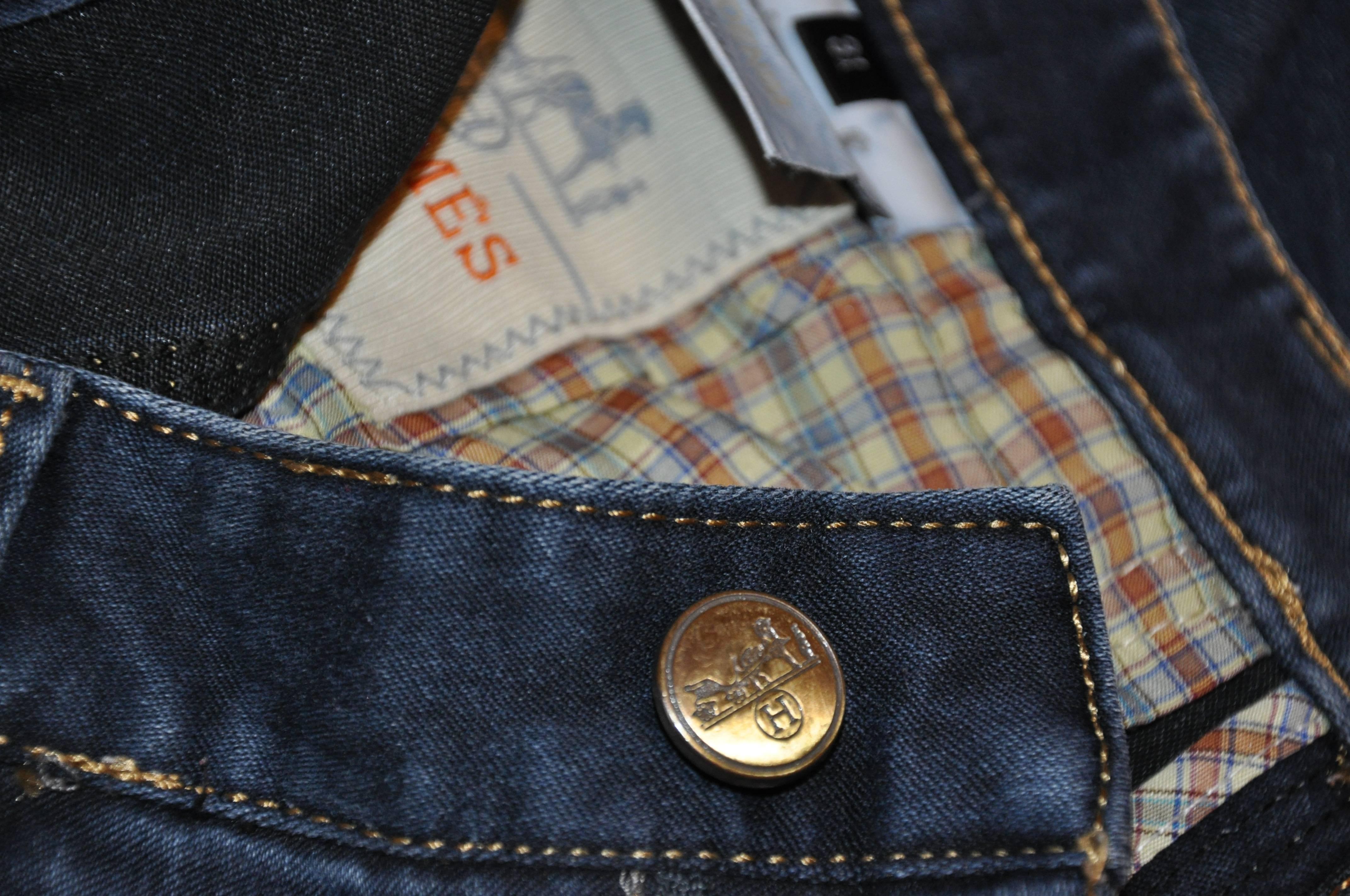 Hermes Slim-Fit 5-Pocket Denim Jeans In Good Condition For Sale In New York, NY