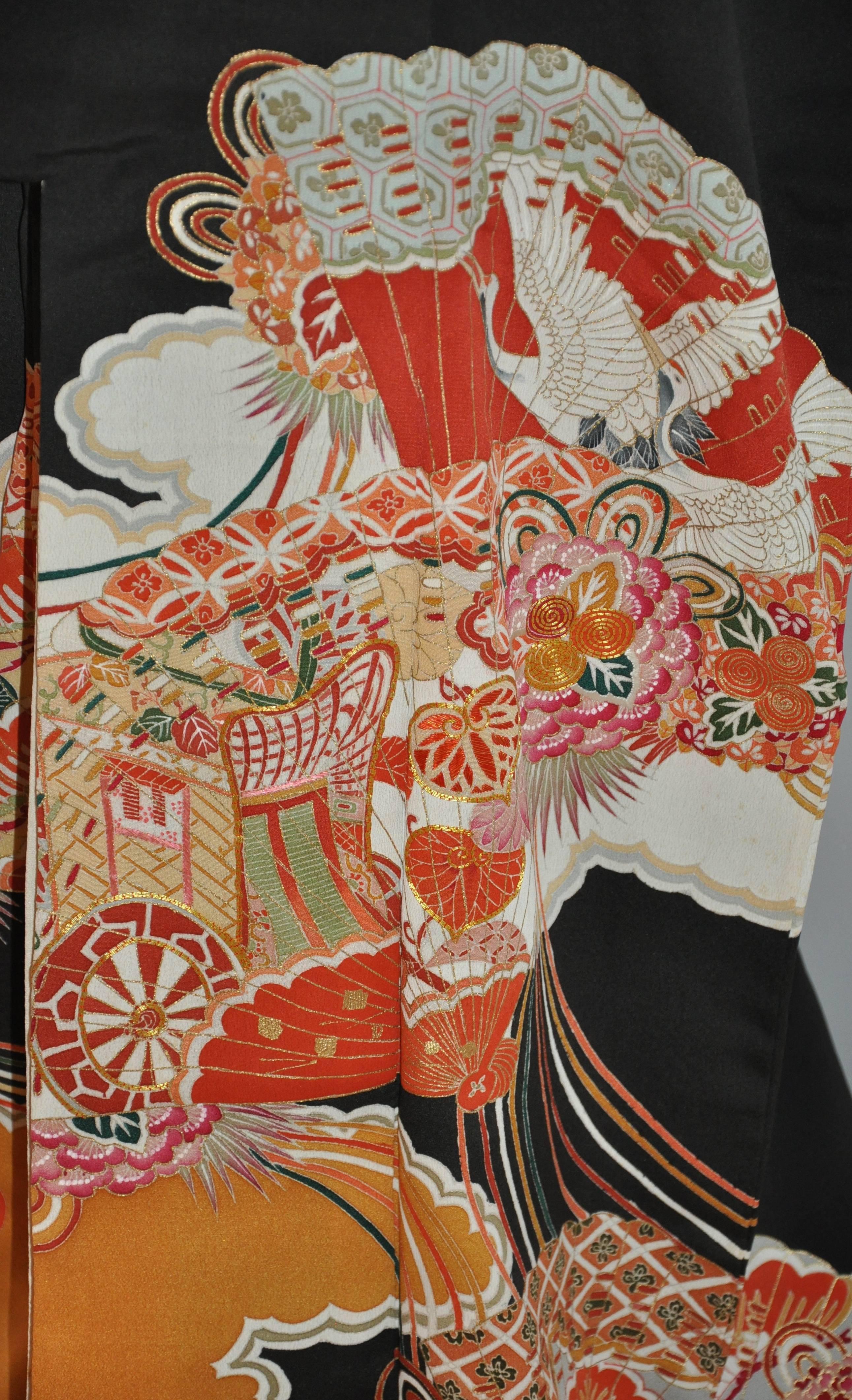 Schwarzer Seidenkimono 