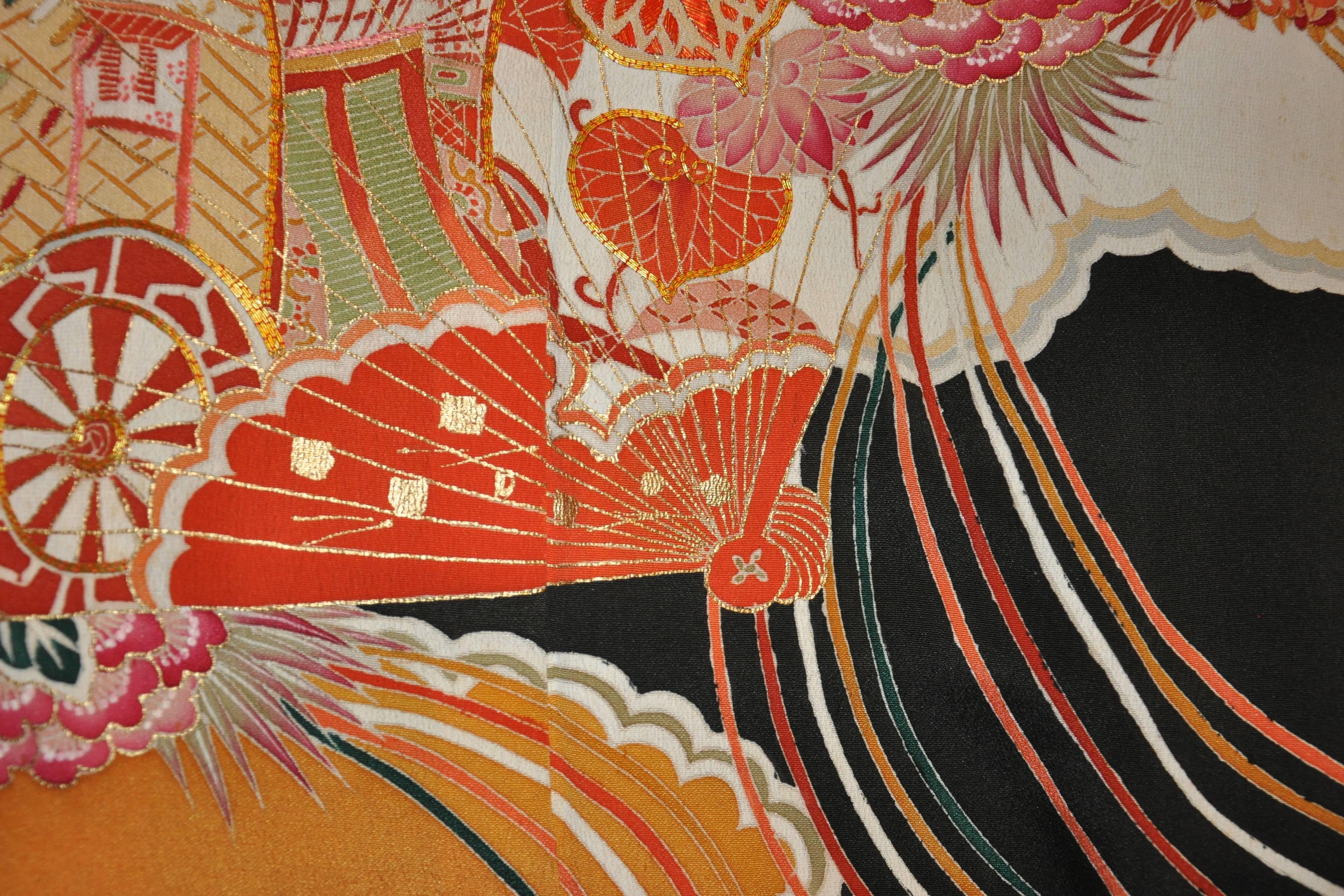 Schwarzer Seidenkimono 