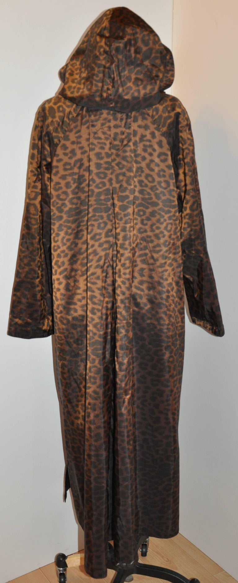 Floor-Length Reversible Black and Leopard Print Hooded Raincoat at ...