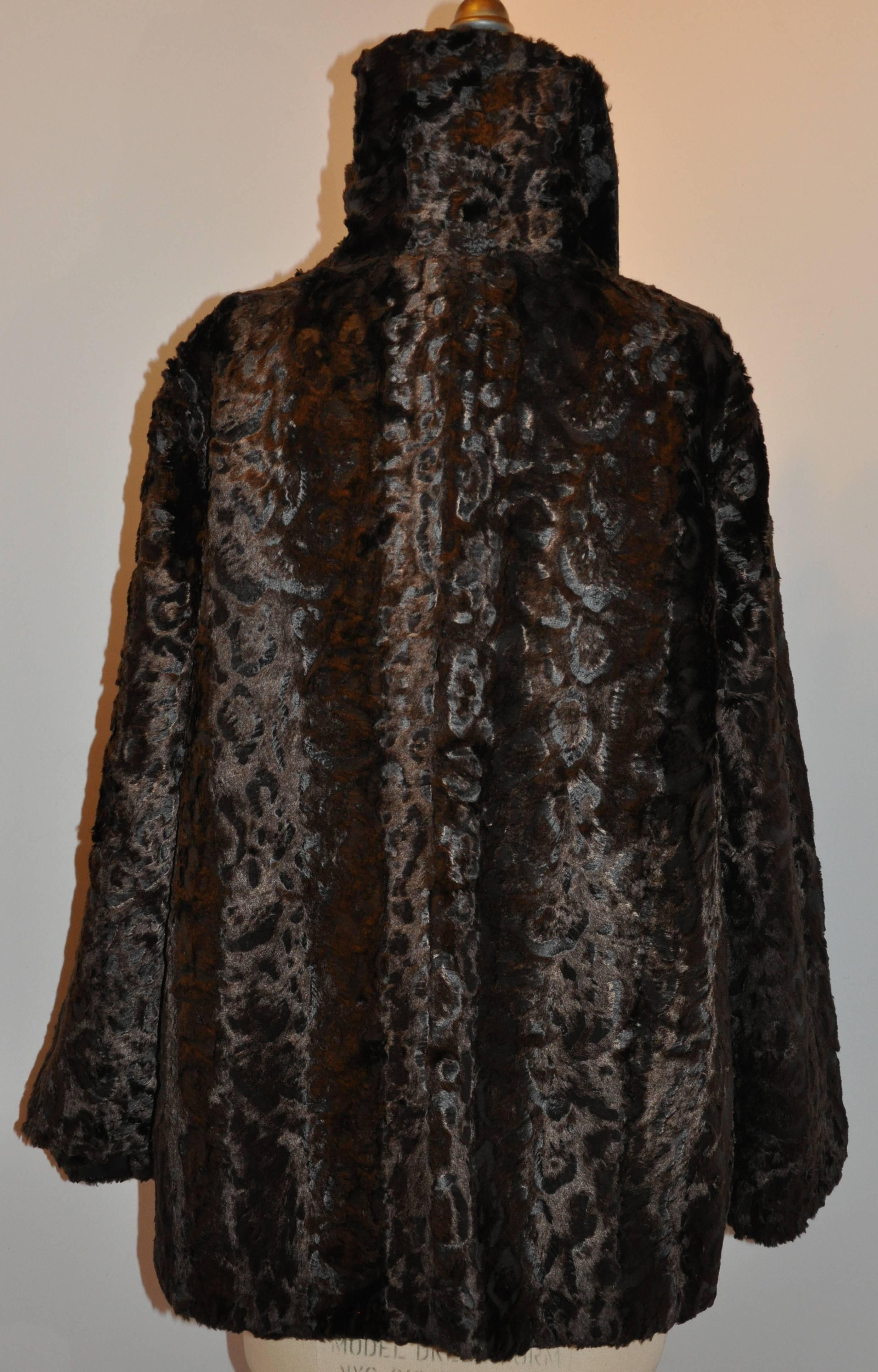 Reversible Black Silk and Cocoa Brown Faux Fur Button Evening Jacket 4