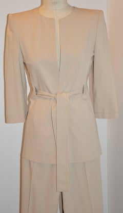 Gianfranco Ferre Silk Beige Tapered Pantsuit with Three-Quarter Sleeves