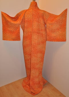 Warm Tangerine Multi-Micro Floral Silk Japanese Kimono