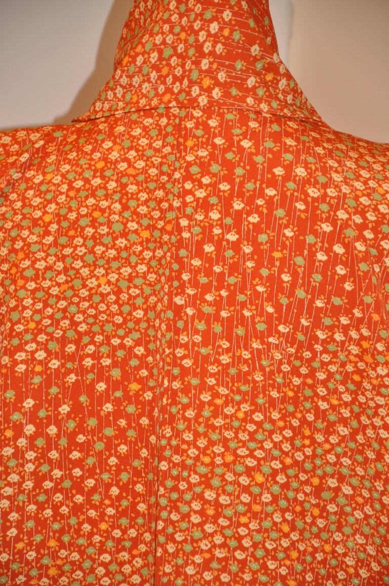 Warm Tangerine MultiMicro Floral Silk Japanese Kimono For Sale at 1stDibs