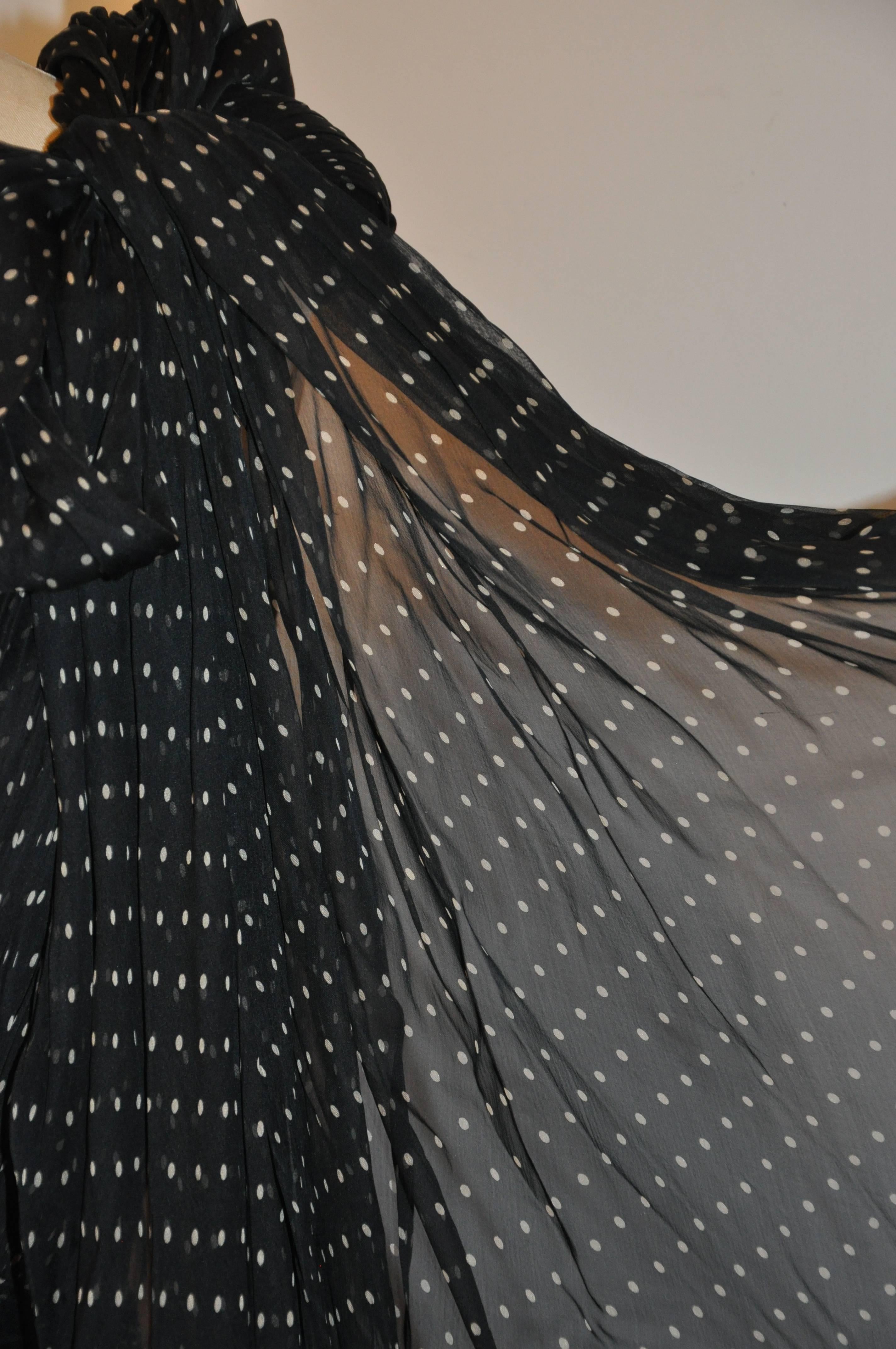 Georgio Armani Multi-Layered Black Polka Dot Silk Chiffon & Train Cocktail Gown For Sale 3