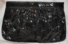 Saks Fifth Avenue Polished Black Snake Evening Clutch and Shoulder Bag