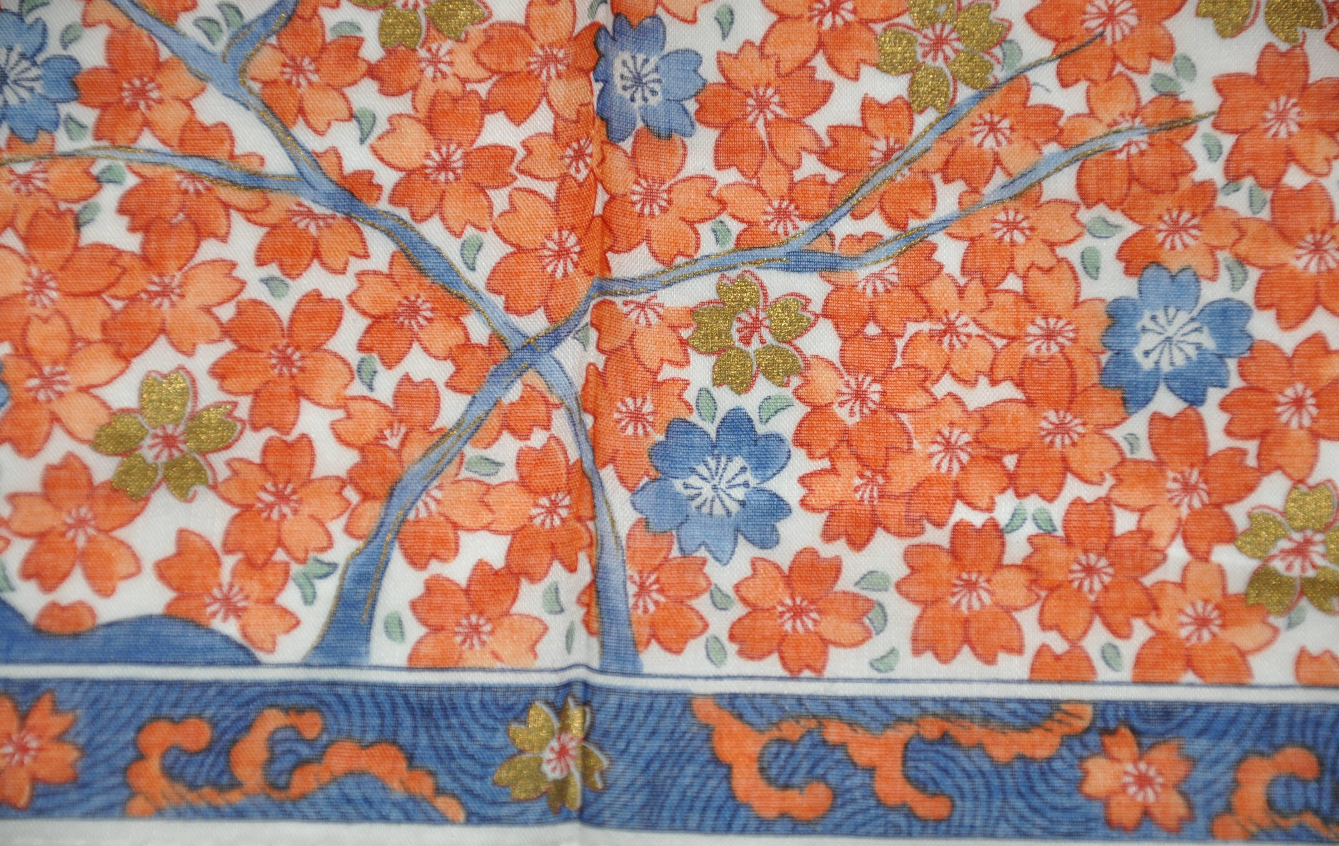 Japanese Multi Rose & Navy Floral Cotton Scarf In New Condition For Sale In New York, NY