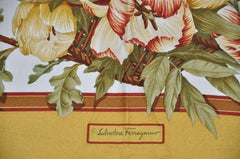 Ferragamo Gold Border with "Golden Floral Memories" Silk Jacquard Scarf