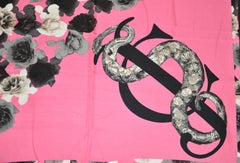 Charles Jourdan Fuchsia "Snake Among Roses" Silk Scarf