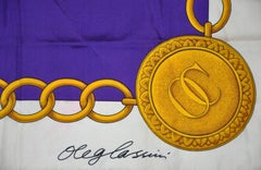 Oleg Cassini Bold Multi-Color "Chain-Link Gold Belt" Silk Scarf