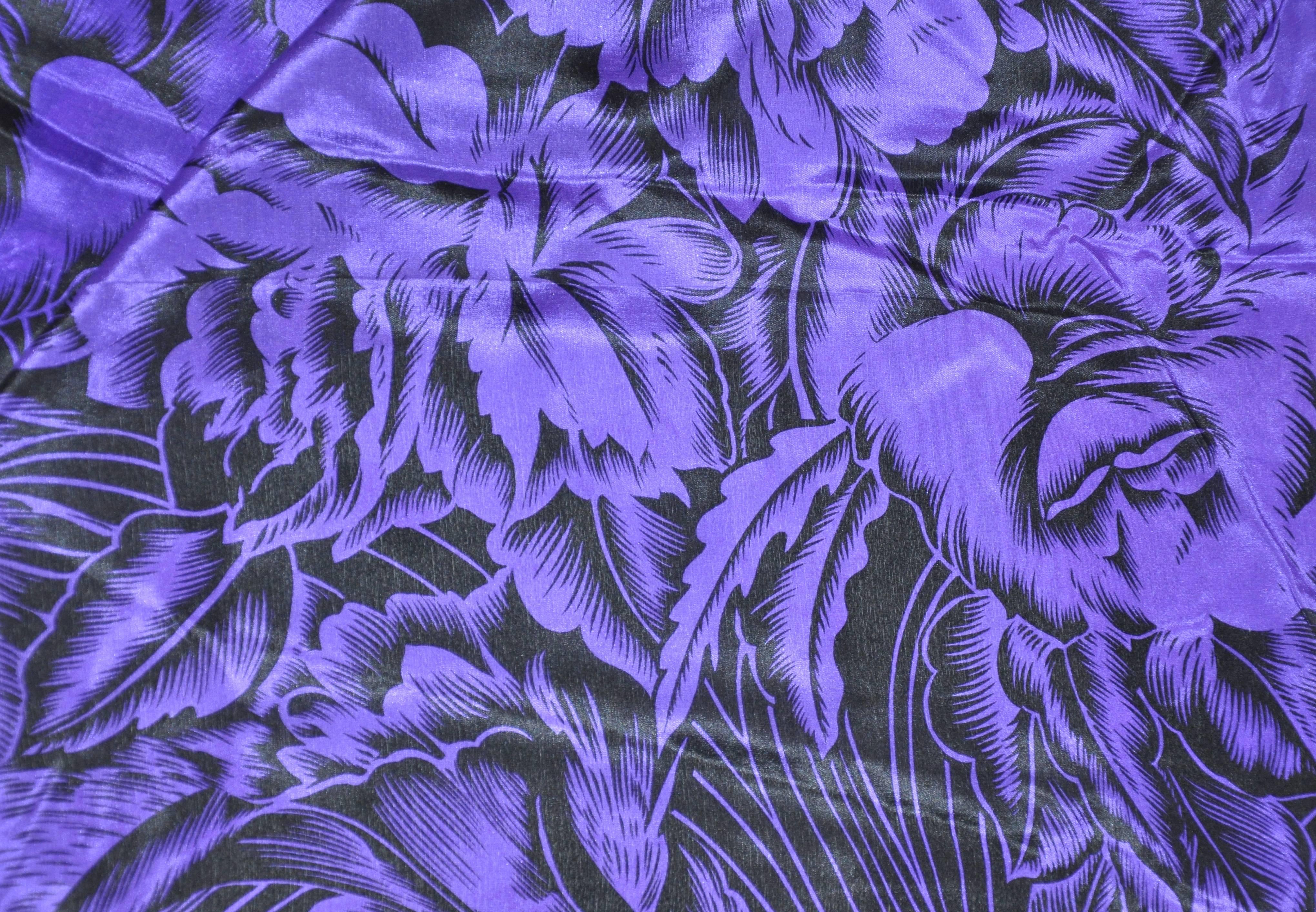 Purple Honey Rich Violet and Black Bursting Floral Silk Scarf For Sale