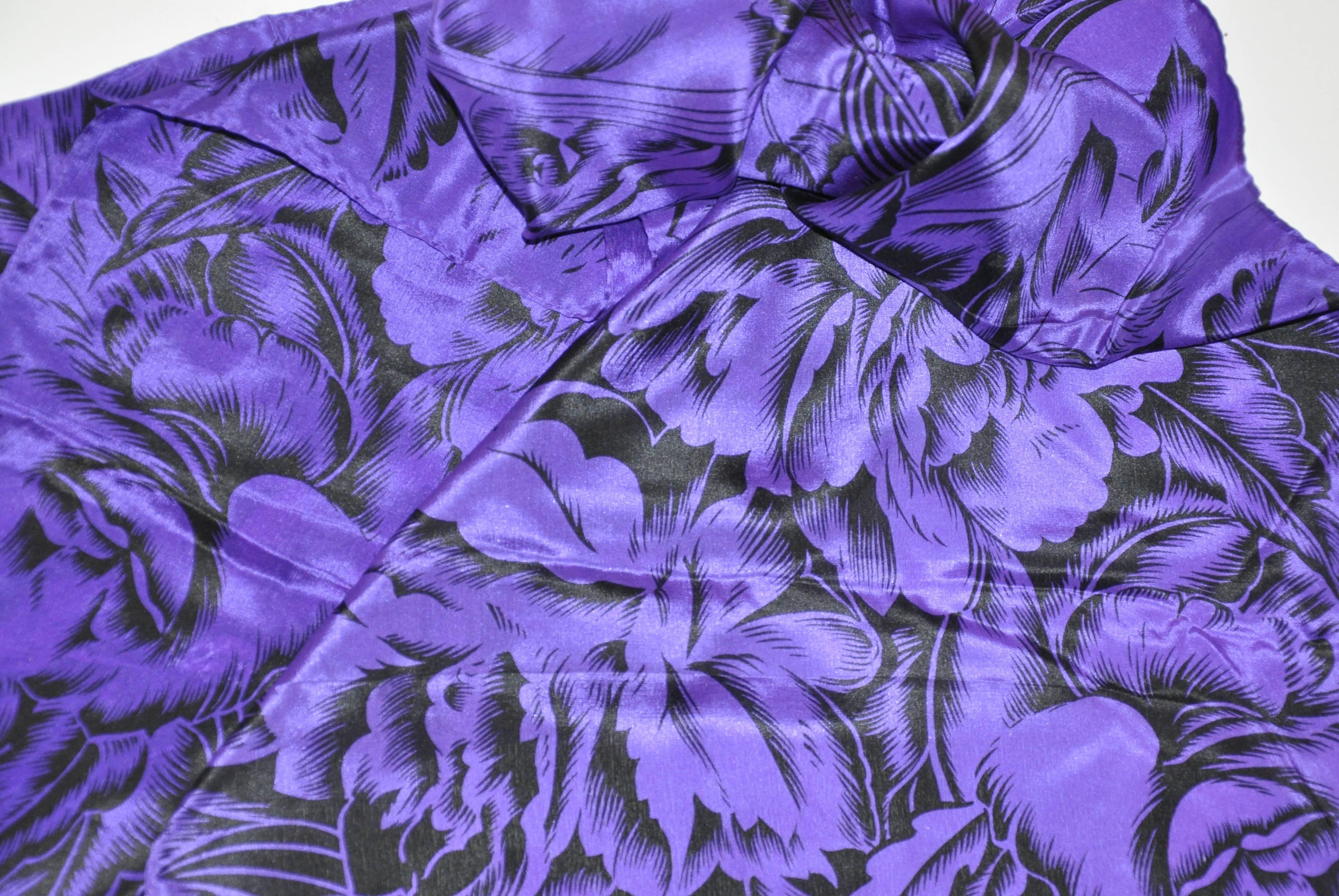 Women's or Men's Honey Rich Violet and Black Bursting Floral Silk Scarf For Sale