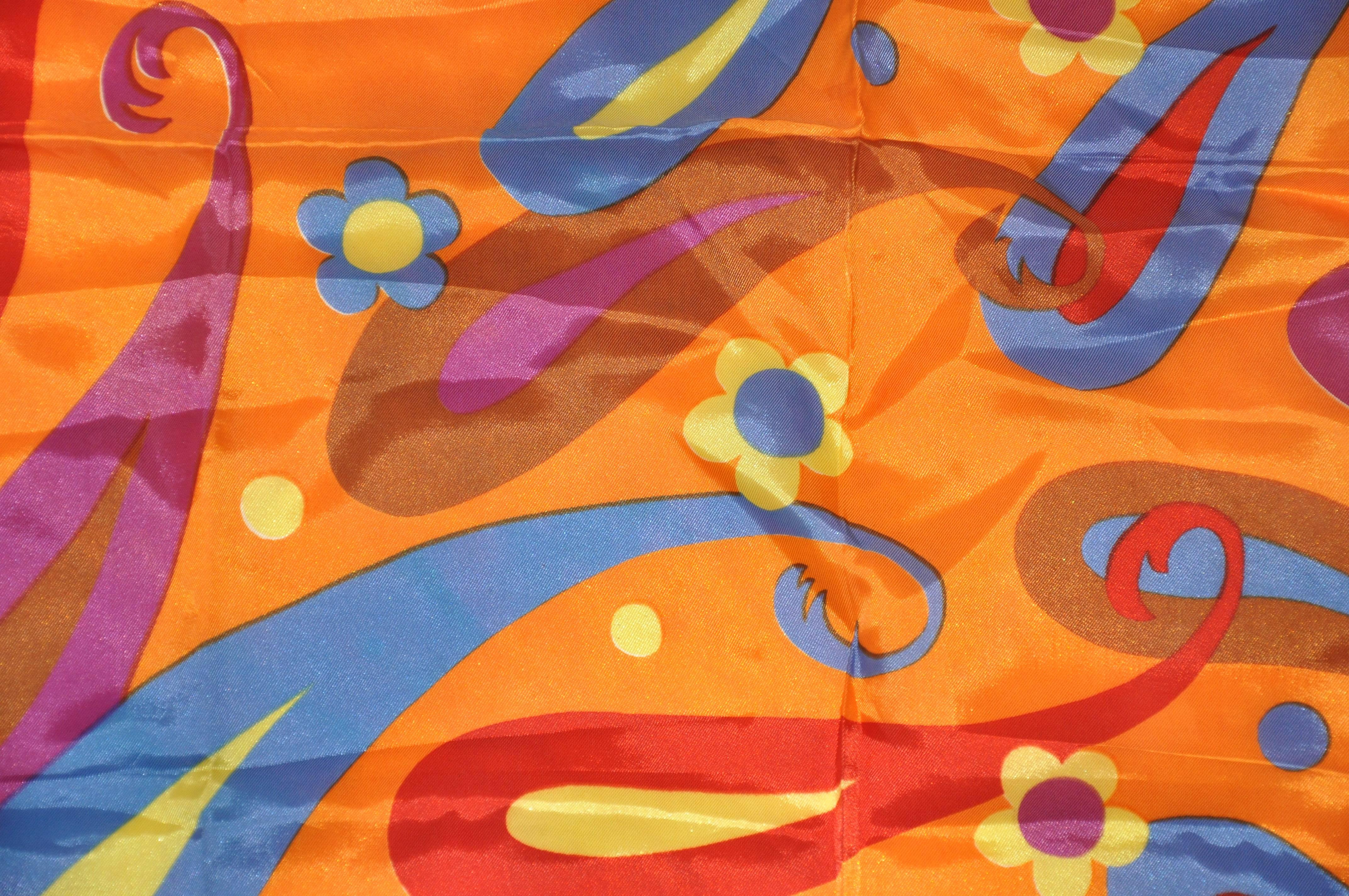 Orange Beautifully Bold Tangerine Whimsical Multi-Color Palsey Scarf For Sale