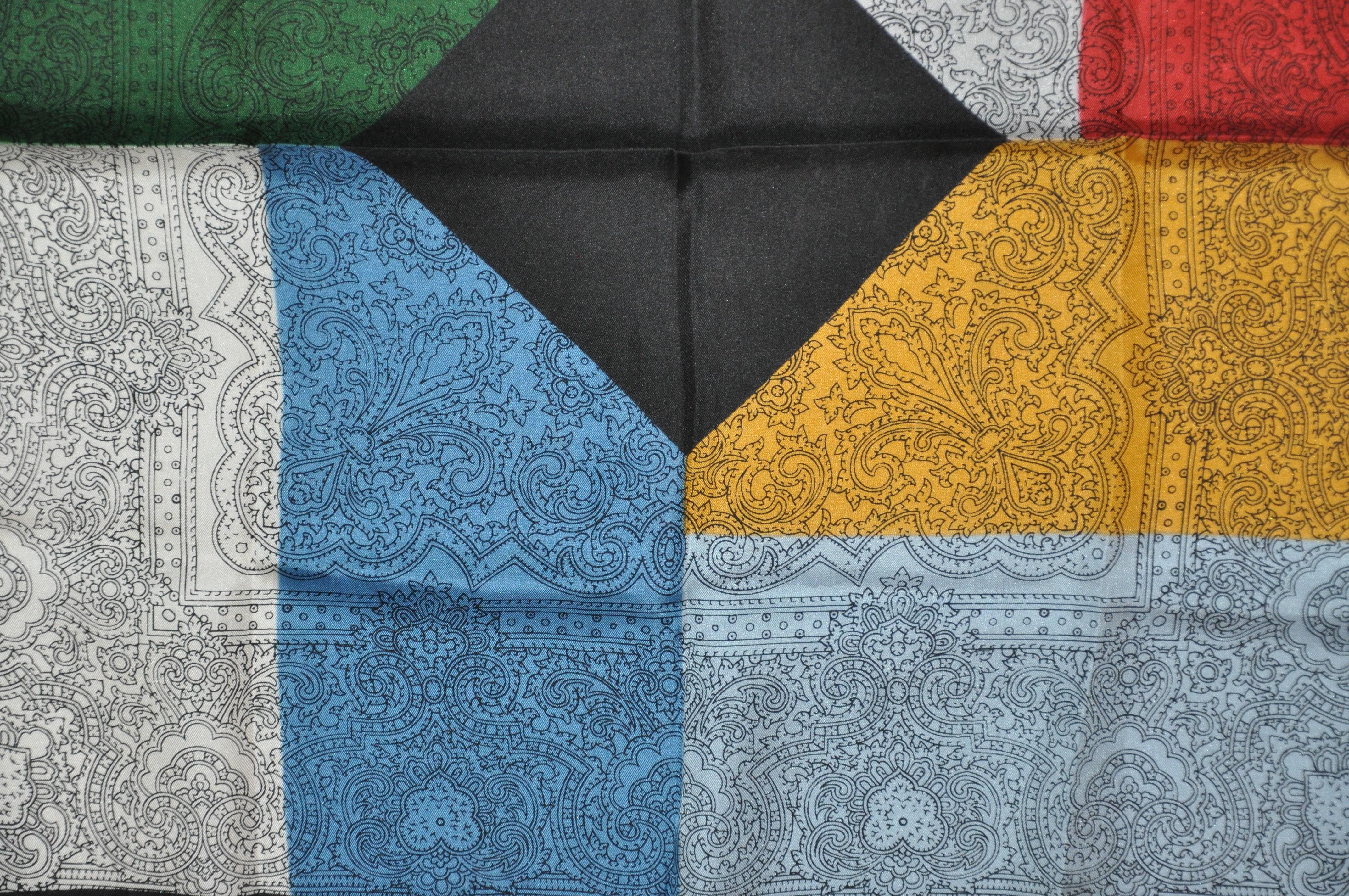 Mouchoir à main Dumont en soie multicolore à blocs de couleurs multicolores Bon état - En vente à New York, NY