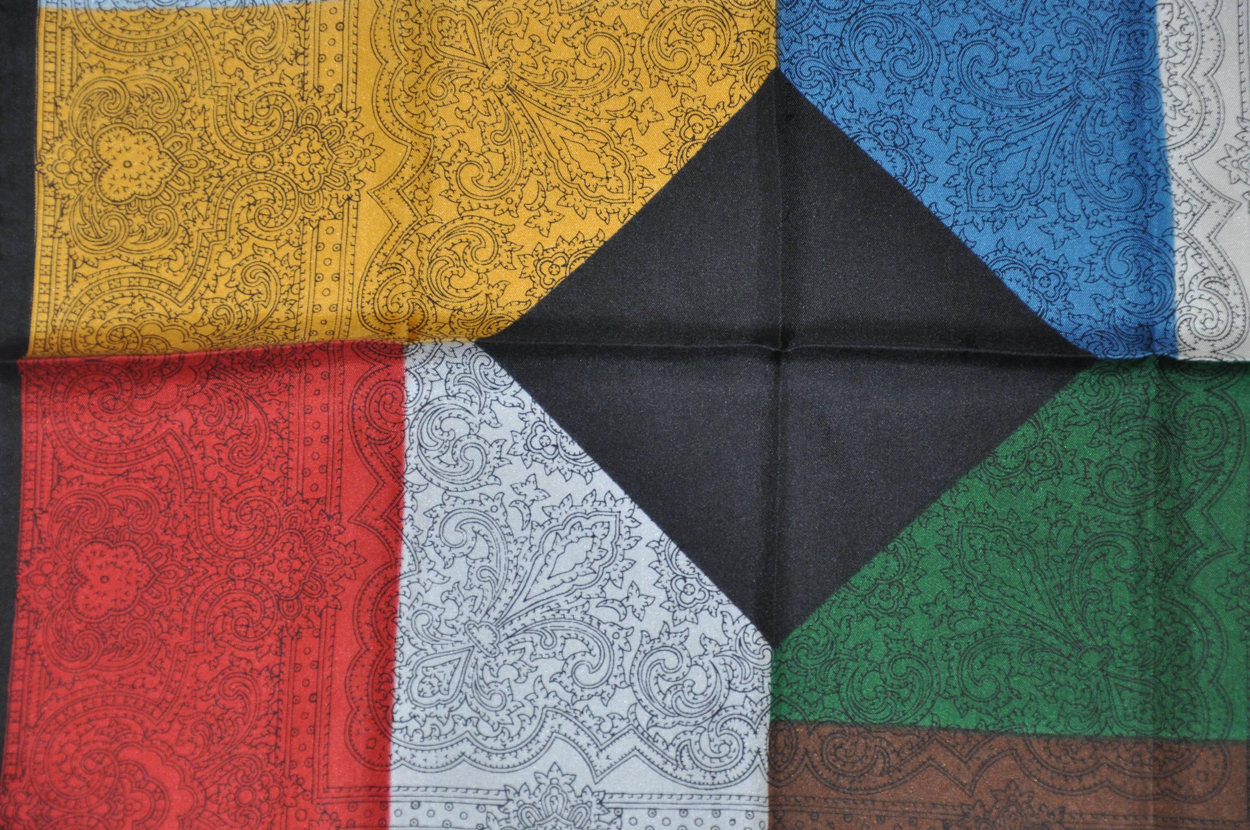        Dumont elegante Multi Farbe Block Palsey Print Seidentaschentuch # 1, mit handgerollten Kanten akzentuiert und misst 17 Zoll von 17 Zoll. Hergestellt in Italien.
