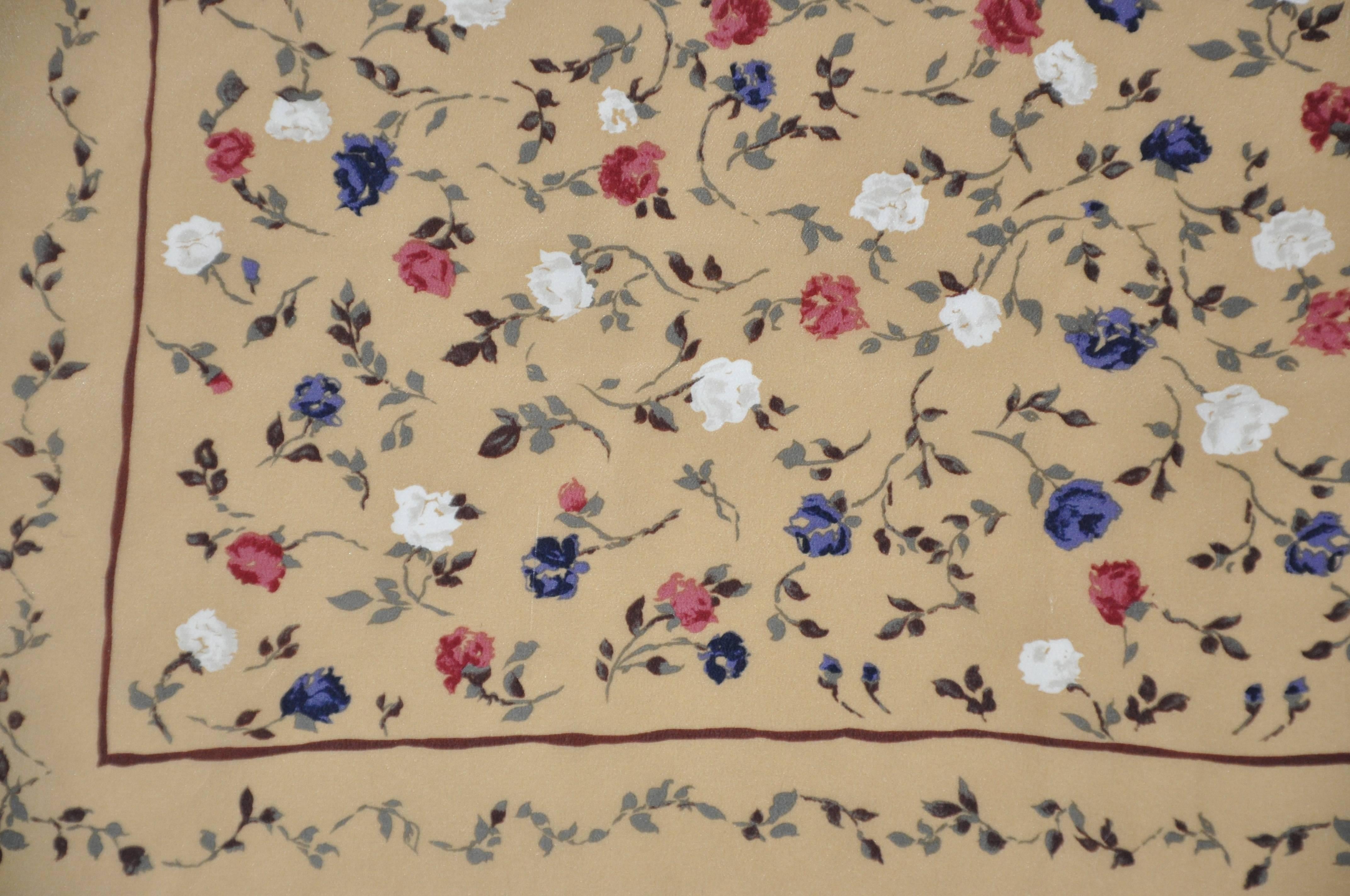 Warm Beige with Multi-Color Floral Silk Handkerchief In Good Condition In New York, NY