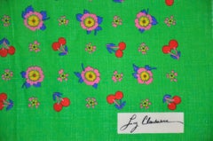 Liz Claiborne Bold Emerald Green with "Florals & Cherries" Wool Challis Scarf