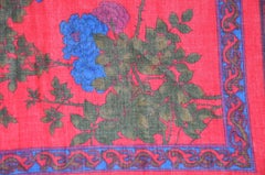 Warm Shades of Reds with Burgundy Border Challis-Blend Floral Fringe Scarf