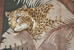 Elegant Shades of Tan, Browns & Olive "Jaguar" Wool Challis with Fringe Scarf