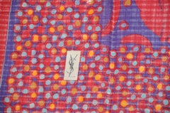 Yves Saint Laurent Red & Lapis Floral with Multi Color Border Wool Challis Scarf