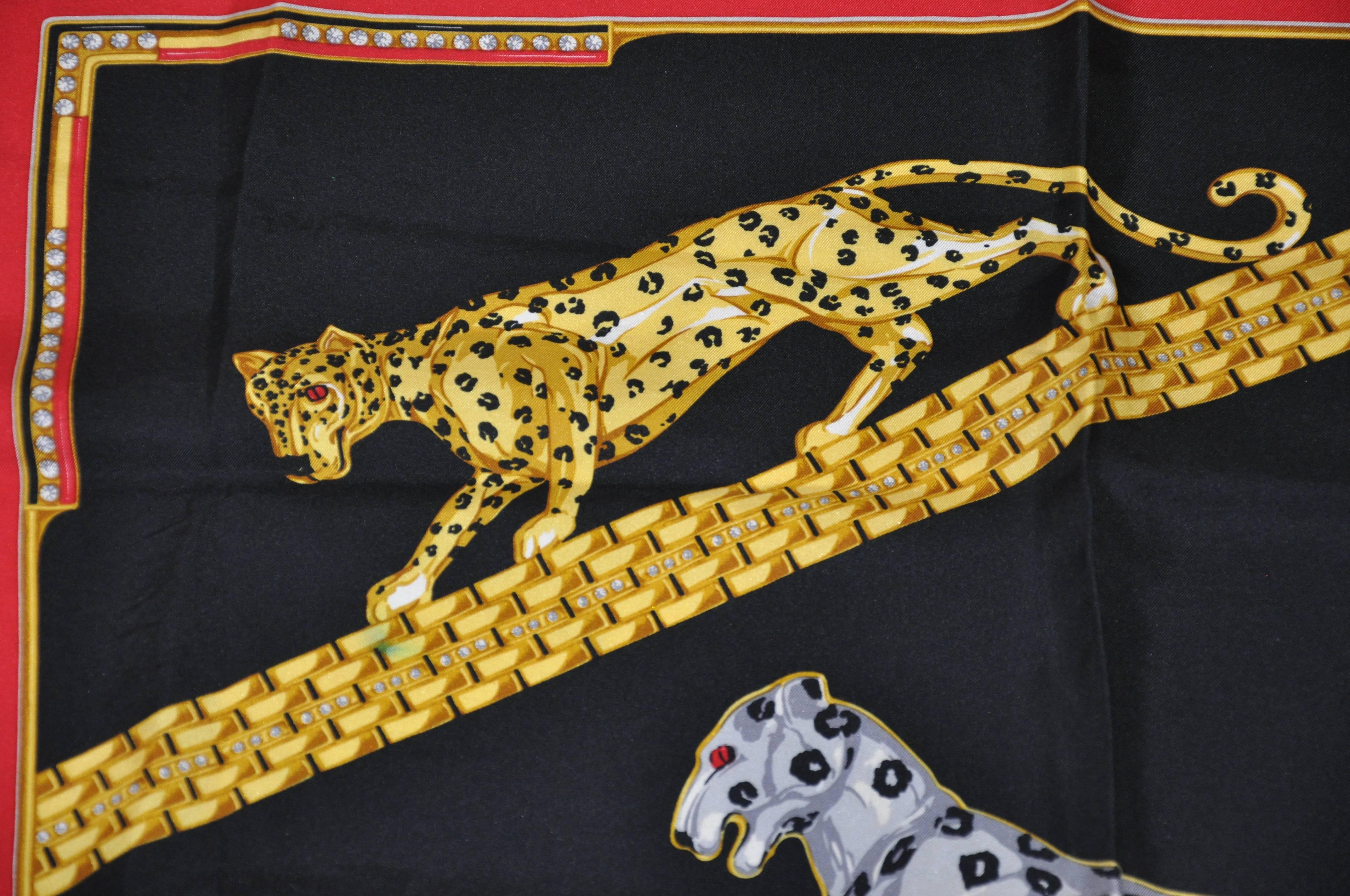 Cartier Signature Lapis and Black Border Silk Jacquard Scarf In Good Condition In New York, NY