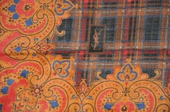 Yves Saint Laurent Glorious Multi-Plaid & Palseys Border Wool Challis Scarf