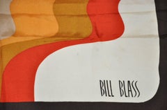 Bill Blass Warmbraun und elfenbeinfarbener Seidenschal ""Multi Profile"