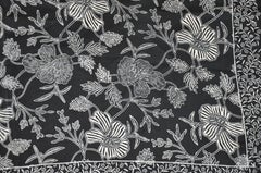 Black & Ivory Multi "Floral & Leaves" Silk Scarf